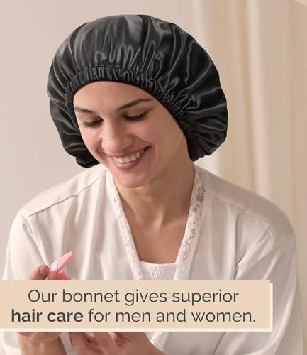 Hat Hut Hat Hut Satin Bonnet Silk Bonnet for Sleeping Hair Bonnet for Sleeping Cap for Curly Hair Wrap Reversible Satin Bonnet (Champagne/Black)