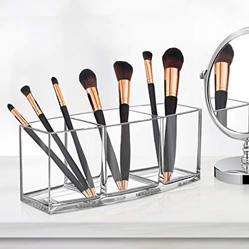 CACASO CACASO Clear Makeup Brush Organizer, Premium Acrylic Makeup Brush Holder Organizer 3 Compartments, Makeup Brush Display Holder Cosmetic Storage