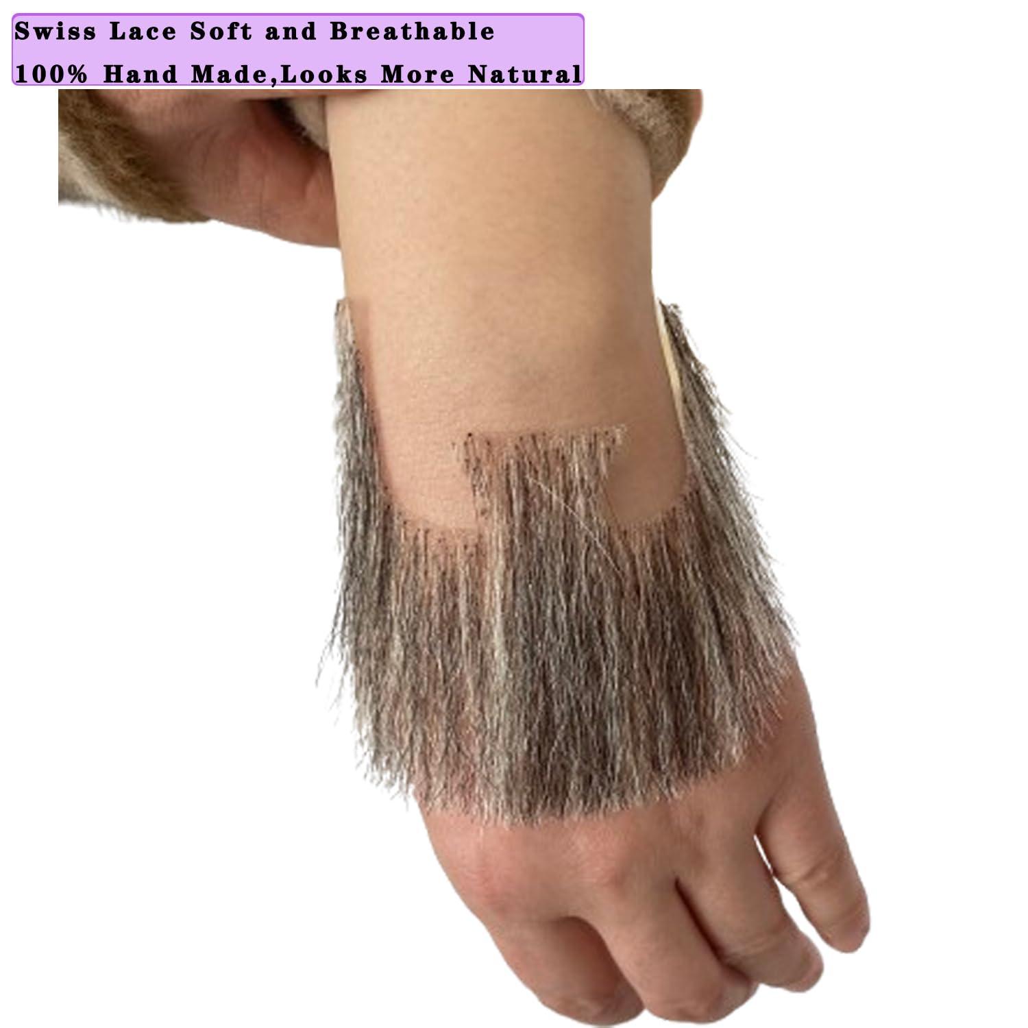 Voloria Voloria Fake Beard Realistic Human Hair Full Hand Tied Facial Hair Black Goatee False Beards Lace Invisible Fake FaceMustache Cosplay Costume Party (Style-1, Black Mixed White)