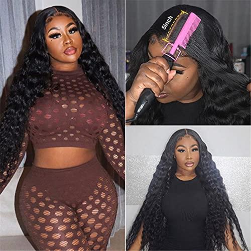 Wiggins Wiggins Loose Deep Wave Wig 5x5 Lace Closure Wigs Human Hair for Black Women 10A Grade Brazilian Loose Deep Hair Pre Plucked Hairline with Baby Hair 180% Density 18 inch