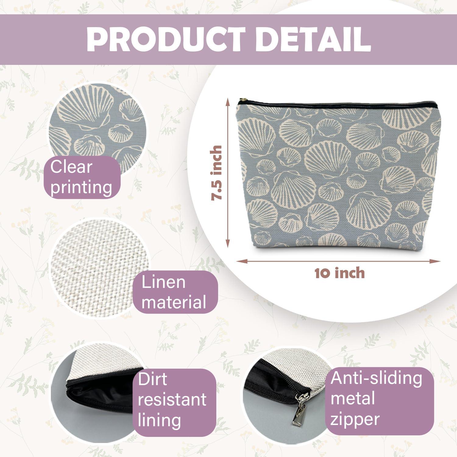 RYYCDOI RYYCDOI Beach Gifts for Women, Ocean Coastal Beach Makeup Bag, Sea Shell Pouch for Women, Gifts for a Beach Lover, Beach Vacation Gifts, Light Blue Beachy Makeup Pouch