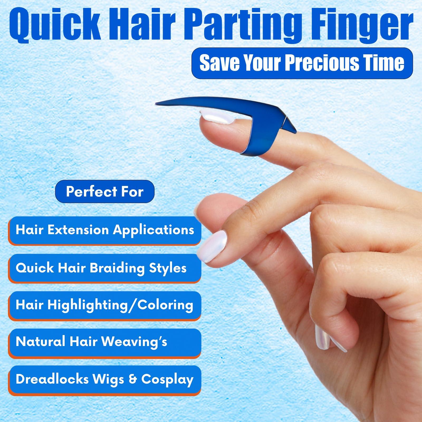 Cross Edge Corporation Quick Braid Aid Finger Parting Tool & Sectioning Rings Set- Stainless Steel Stitch Braiding Tools for Durable Dreadlocks Wig & Installation of Human Hair Loc Extensions Beader Tool (Blue Set)