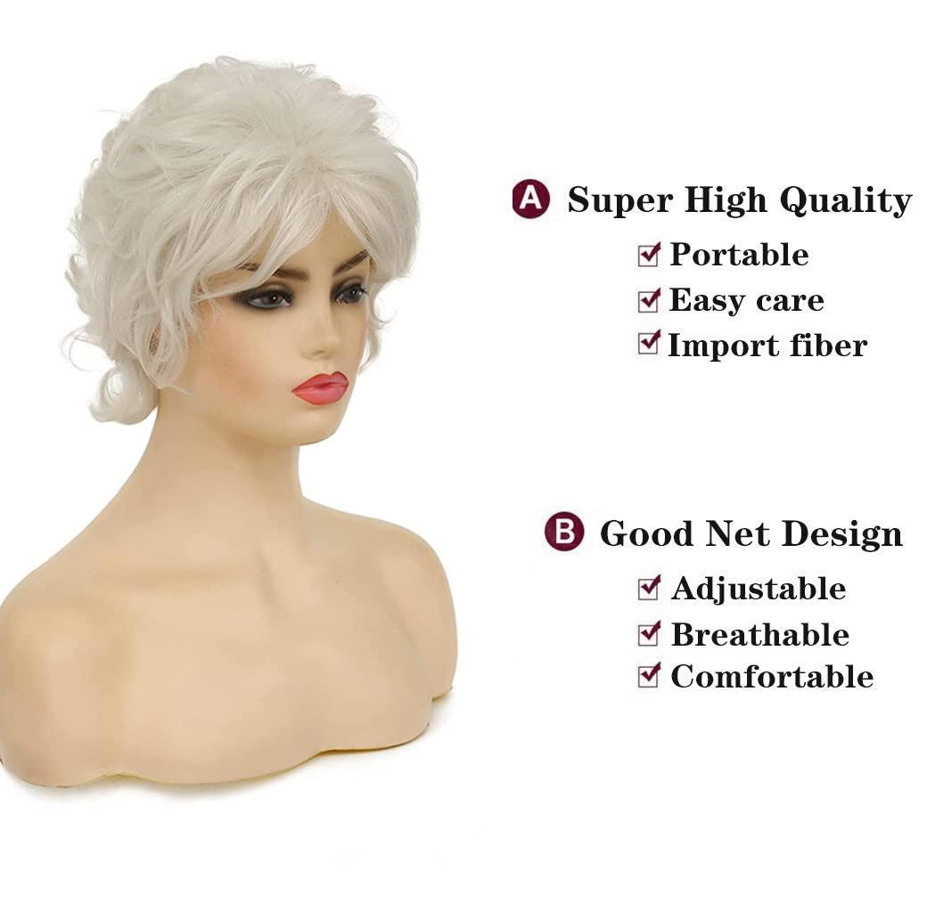 Beweig Beweig Short Curly White Wigs for Women Fluffy Natural Looking Synthetic Hair Daily Wigs for Old Ladies