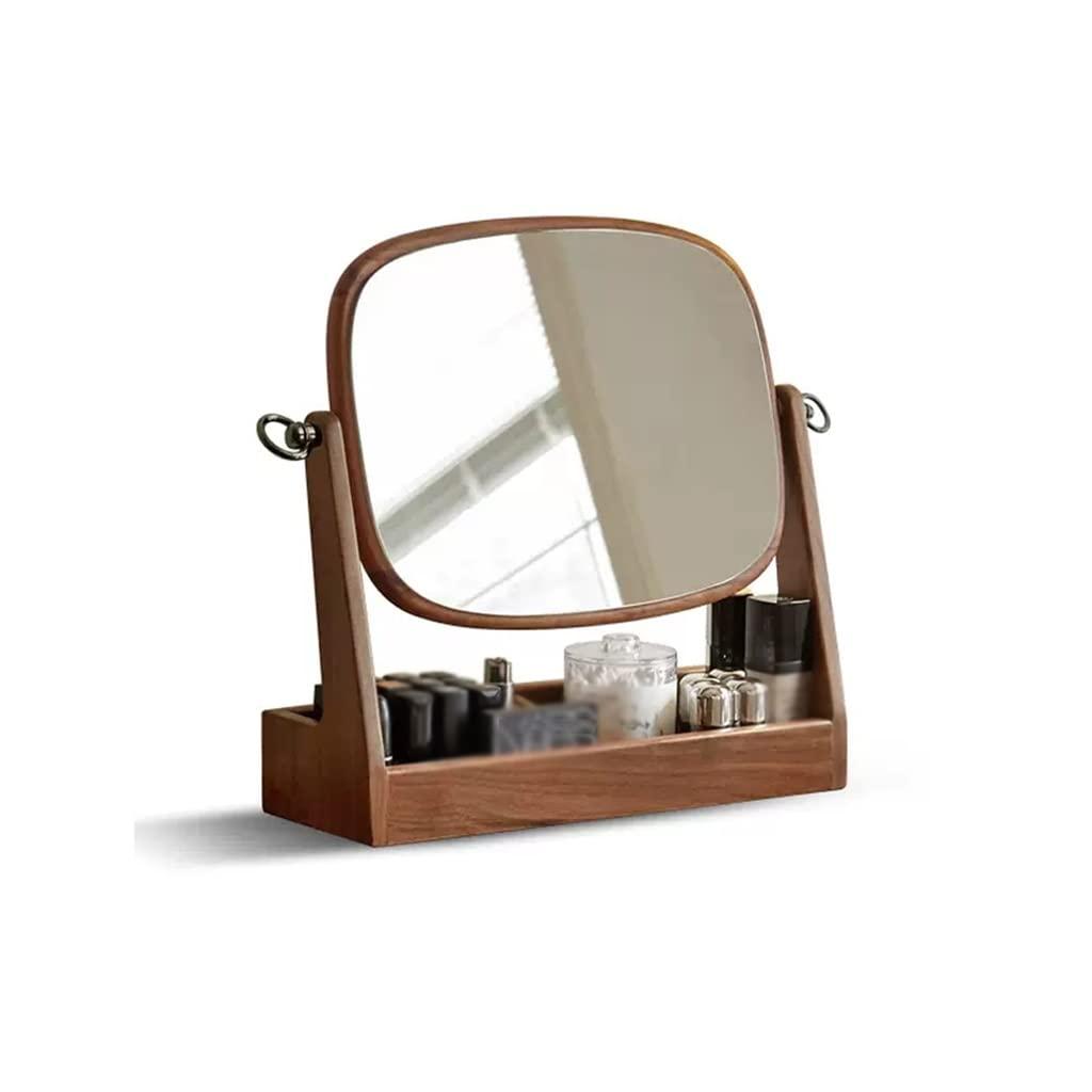 HIHELO HIHELO Makeup Mirror Wooden Makeup Mirror Storage Box One Bedroom Dressing Table Mirror Rotatable Beauty Mirror Vanity Mirror with Lights