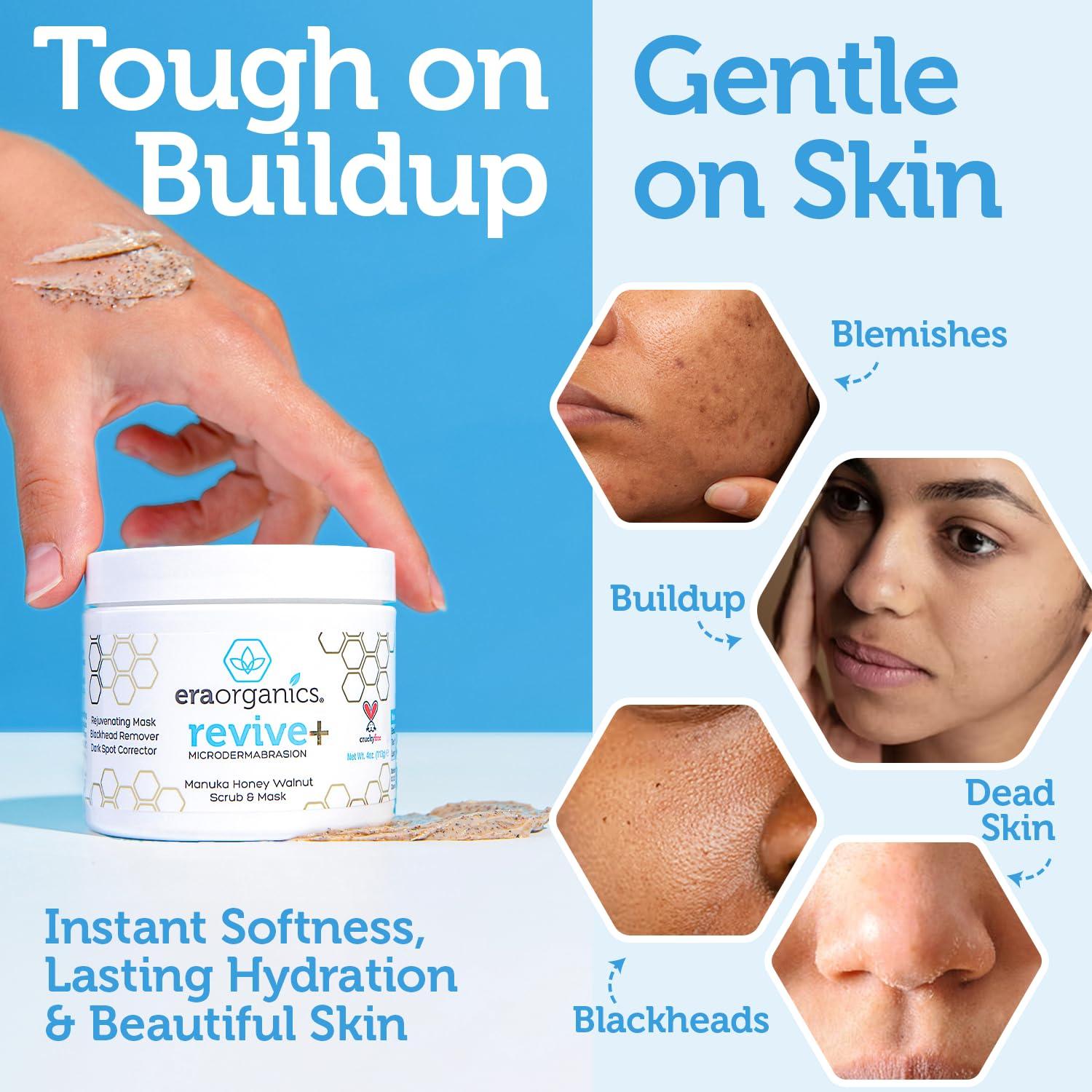 Era Organics Era Organics Microdermabrasion Facial Scrub & Face Exfoliator - Spa Quality Exfoliating Mask with Manuka Honey Plus Walnut for Blackheads, Buildup, Wrinkles 4oz