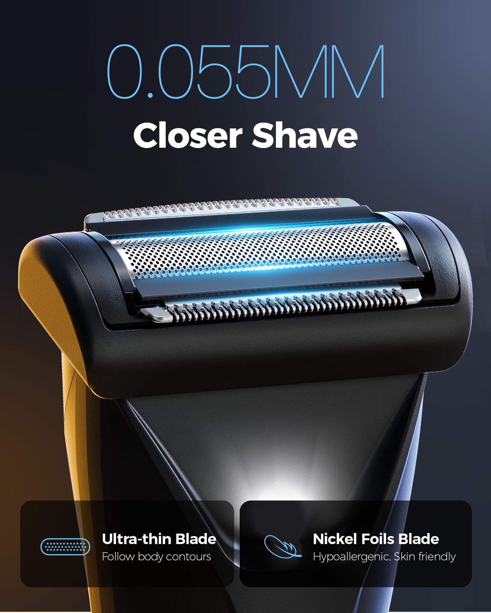 GLAKER GLAKER Ball Trimmer Men, 2-in-1 Body Shaver Pubic Hair Trimmer for Men Manscape Groin Trimmer Body Hair Trimmer Ball Shaver Body Groomer Dual-Head Ceramic Trimmer & Foil Blades IPX7 Waterproof (Black)