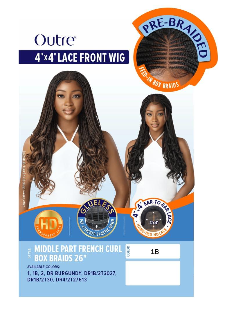 Outre Outre - 4x4 Lace Front Wig - MIDDLE PART FRENCH CURL BOX BRAIDS 26\" (DR BURGUNDY)