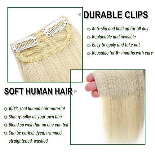 S-noilite S-noilite Hair Extensions for Short Hair Clip in Human Hair 1PCS 2 Clips Clip in Hairpieces Remy Hair For Women with Thinning Hair Add Hair Volume 12g 8Inch-Bleach White