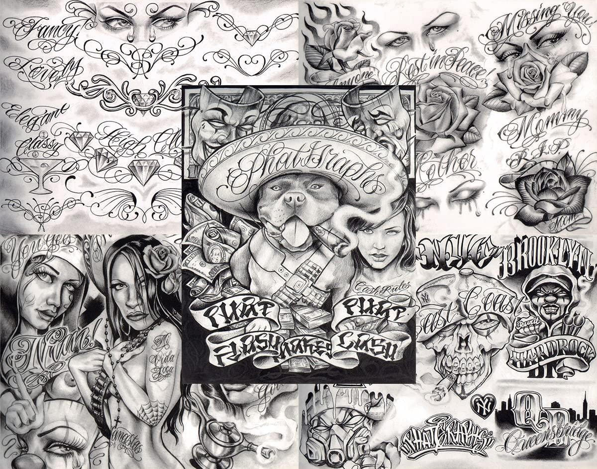Tattoo Life Boog From The Streets With Love Gangsta Style Tattoo Flash 10 Sheet Set 11x14" J, Great Tattoo Shop Investment For Display, Lowrider Artwork