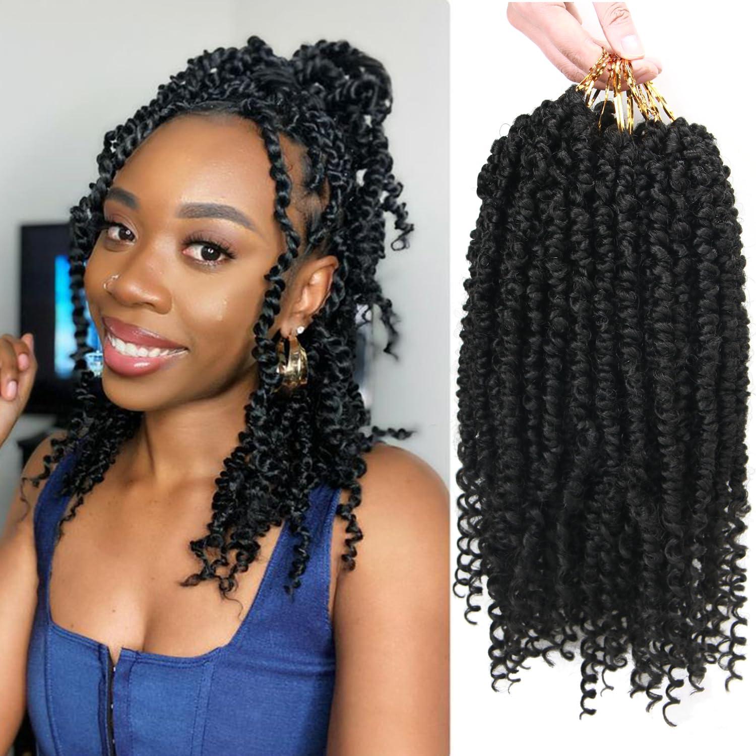 ROSESSEA 8 Packs/lot Passion Twist Crochet Hair 14 Inch Short Pre Looped Passion Twist Crochet Braids Bohemian Spring Twist Crochet Braiding Hair Curly End Wave Senegalese Twist Hair Extension For Women