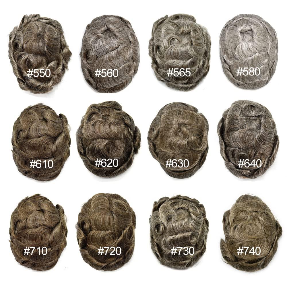 N\\P Men Toupee Human Hair Breathable Lace Toupee For Men Undetectable Hairline Human Hair System Comfortable Men Hair Piece Toupee For Men Gray Blonde Hair (6\'\'x9\'\', #720 #7 Very Light Brown With 20% Synthetic Grey-110% Light To Medium Density)