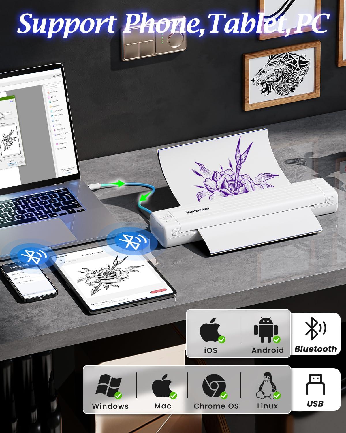 Phomemo Phomemo TP83 Tattoo Stencil Printer, Upgraded Thermal Tattoo Printer Machine with 10pcs Transfer Paper, Wireless Bluetooth Tattoo Printer for Tattoo Artists & Beginners, Compatible with iPad Phone PC