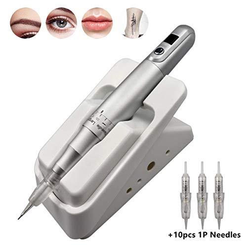 Guapa Guapa Permanent Makeup Machine Ombre Powder Eyebrow Tattoo Pen Machine LED Display Microblading Machine with Pen Holder with 10pcs Cartridge Needles (Silver Machine+10pcs Needles)