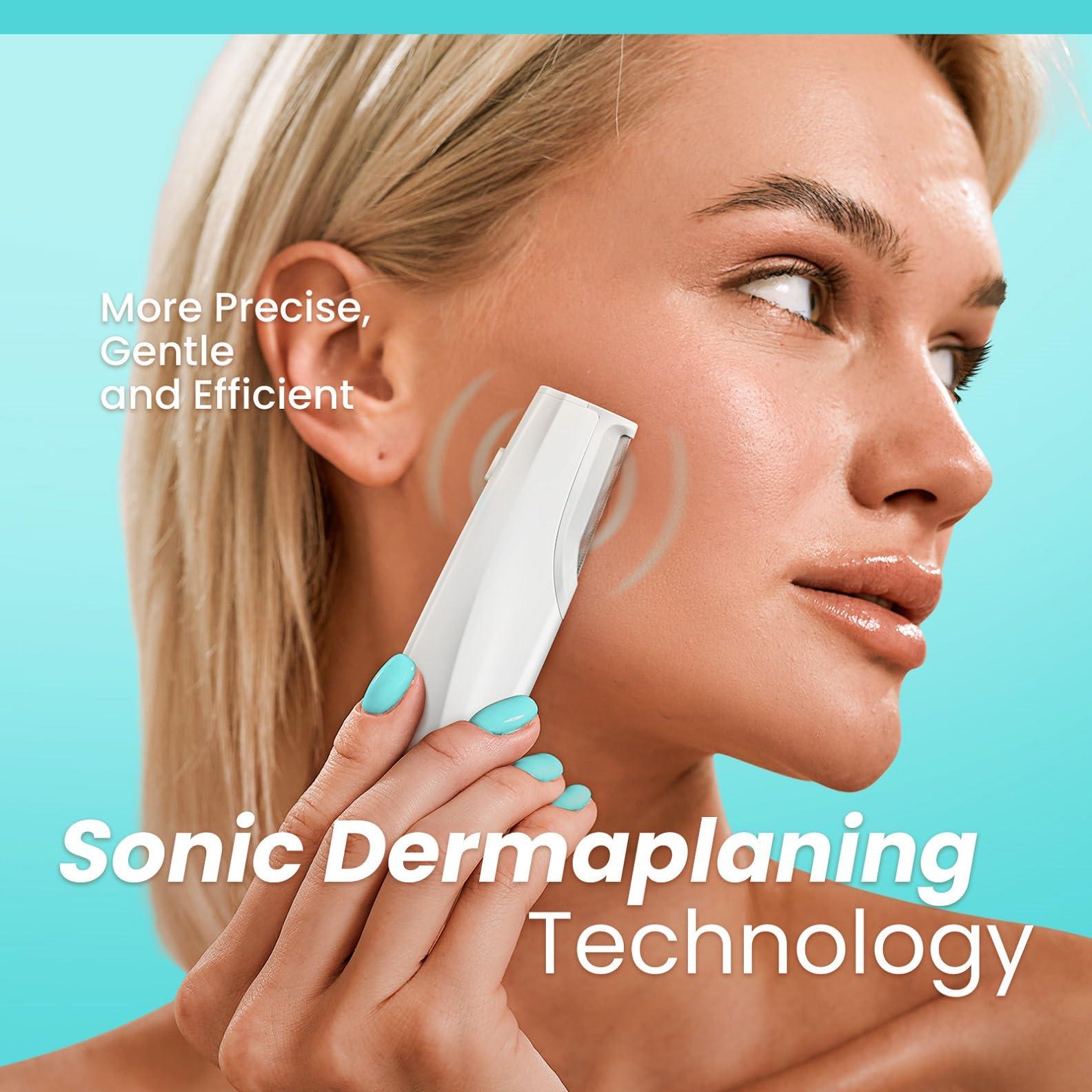 Liberex Cleansing Your Days Sonic Dermaplaning Tool for Face - Rechargeable Dermaplane Razor with 6 Refill Dermablades, Facial Hair & Peach Fuzz Remover for Women