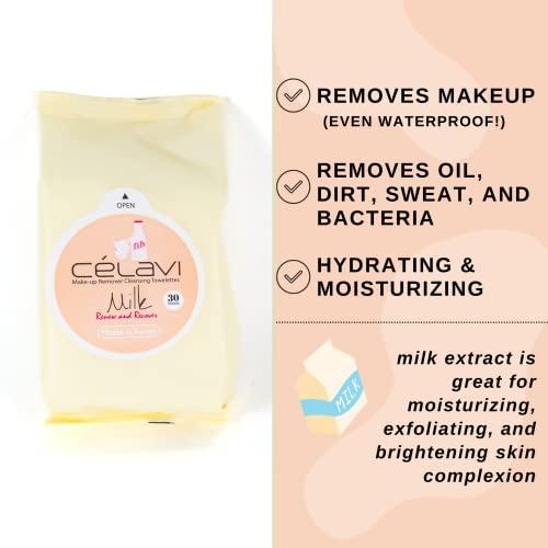 Celavi Cosmetics Celavi Makeup Remover Cleansing Wipes Removing Towelettes 2 Packs - 60 Sheets (Milk)