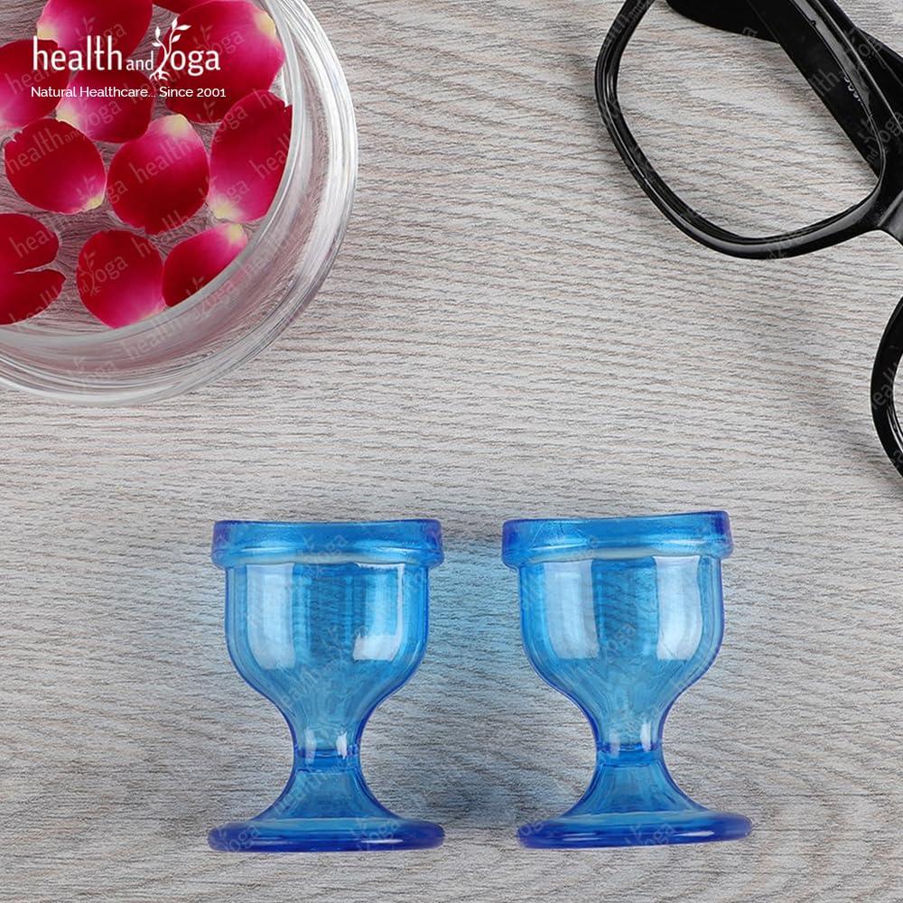 SoulGenie HealthAndYoga ChillEyes Colored Eye Wash Cups for Effective Eye Cleansing - with Storage Container - Eye Shaped Rim, Snug Fit (2 Pcs.)(Blue)
