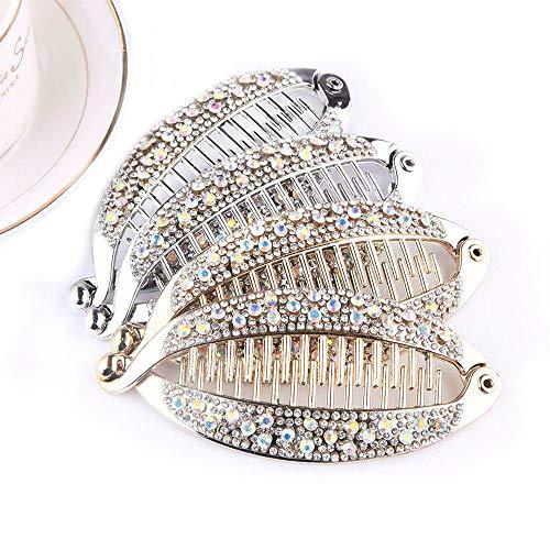 Acxico Acxico 2 pcs women's banana clip with diamond plating hairpin ponytail banana clip (1 gold and silver each)
