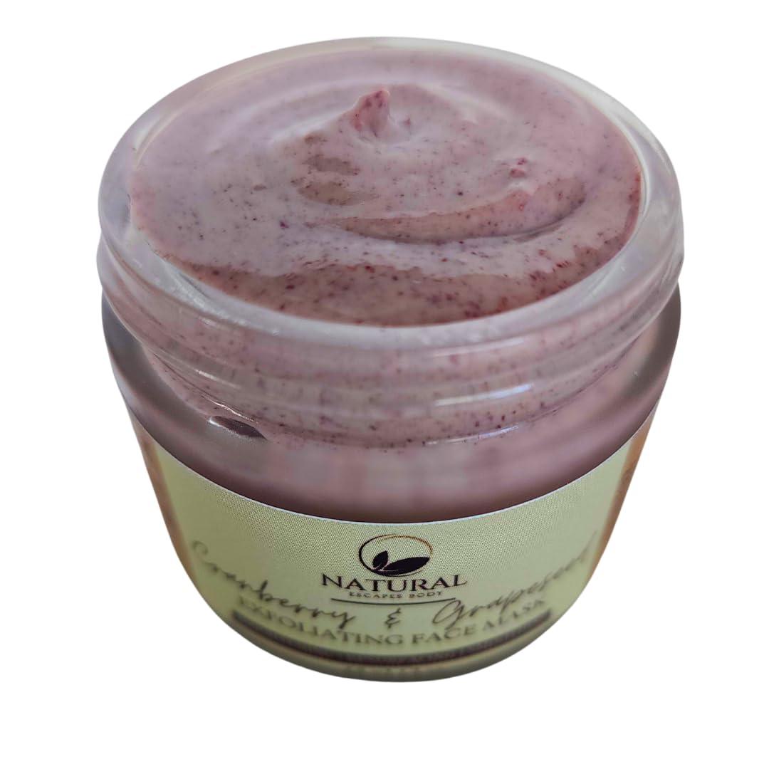 Natural Escapes Natural Escapes Cranberry & Grapeseed Exfoliating Clay Face Mask | Deep Cleansing, Resurfacing, Hydrating, Anti-Aging AHA Face Masque for Glowing Skin