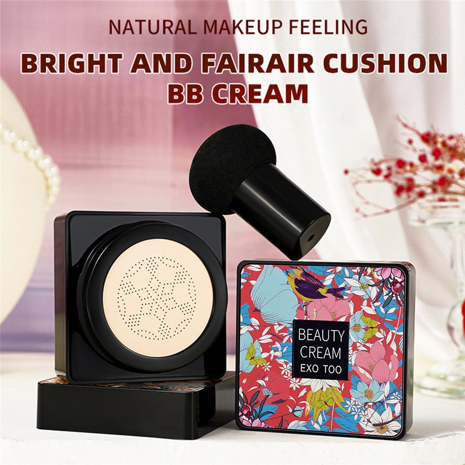 NUIBO 2PCS Mushroom Head Air Cushion CC Cream Foundation, Beauty Cream EXO TOO BB Cream, Moisturizing, Long Lasting, Matte, Light Weight, Waterproof Liquid Foundation with 2PCS Mushroom Head Sponges