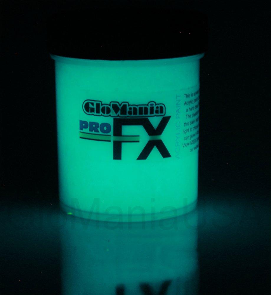Glomania Glow in the dark Paint Best Acrylic Luminous Neutral Invisible Colors Strontium Aluminate 4OZ, White glows AQUA