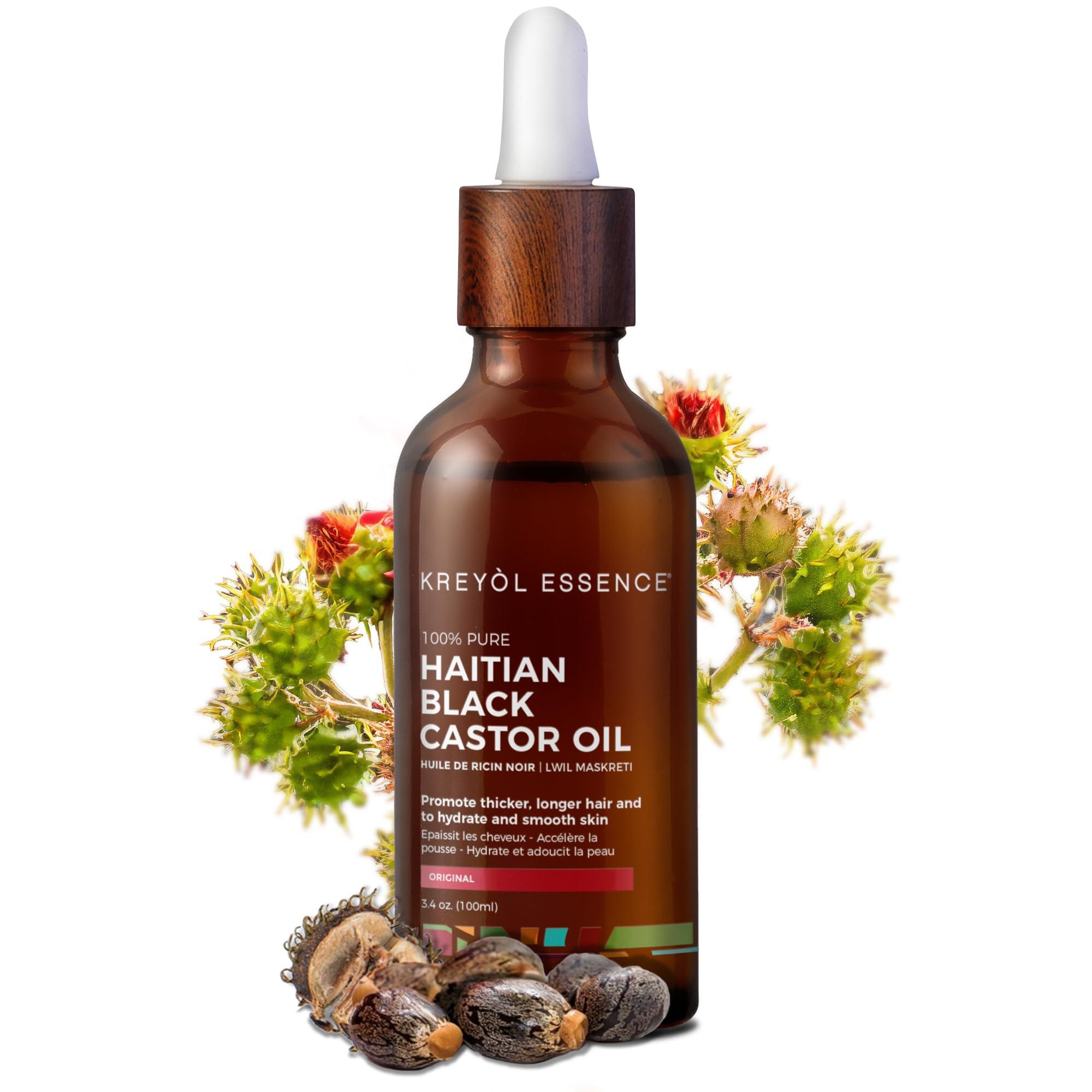 KREYÒL ESSENCE Kreyol Essence - Haitian Black Castor Oil for Skin and Hair, Glass Bottle - Fuller-Looking Hair, Pure, Hexane Free, Cold Pressed, Natural Humectant