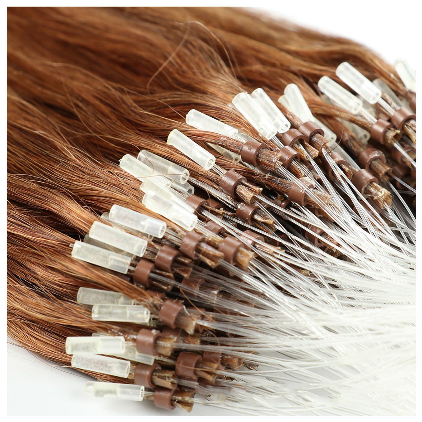 RIBONI Micro Links Hair Extensions Human Hair For Black Women Microlink Hair Extensions Medium Brown Natural Human Hair Silky Straight18Inch 100strands 50g