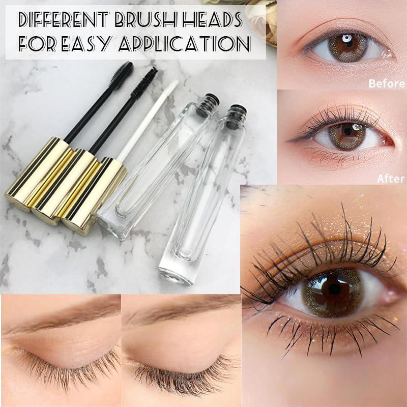 fupah Empty Mascara Tube and Wand Glass, Empty Lip Gloss Tubes with Mascara Wands, Refillable Empty Makeup Containers Clear Mascara Tube, Empty Eyelash Cream Container Bottle (A+B)