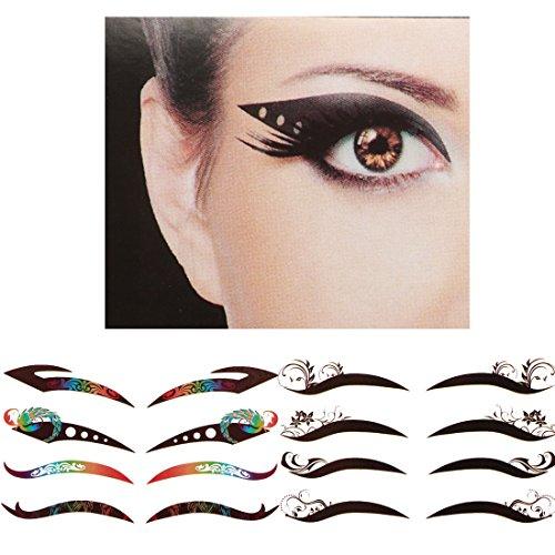 kilofly kilofly 8 Sets Temporary Eye Tattoo Makeup Transfer Stickers Crystal Gem Liners