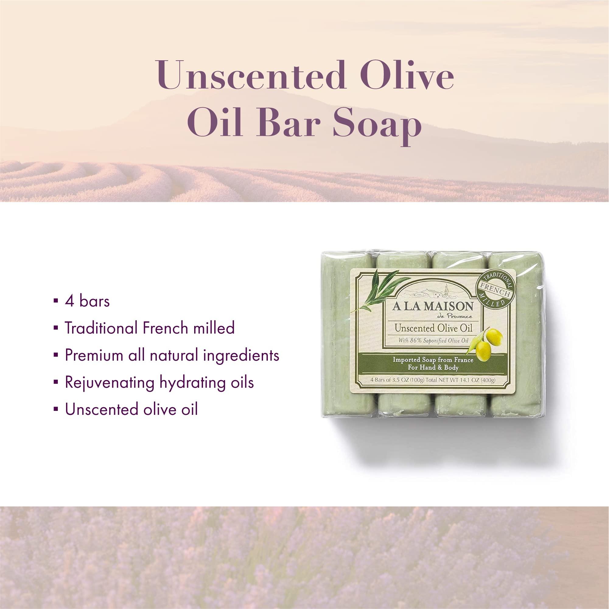 A LA MAISON A LA MAISON Hypoallergenic Unscented Bar Soap - Triple French Milled Natural Moisturizing Hand Soap Bar (4 Bars of Soap, 3.5 oz)