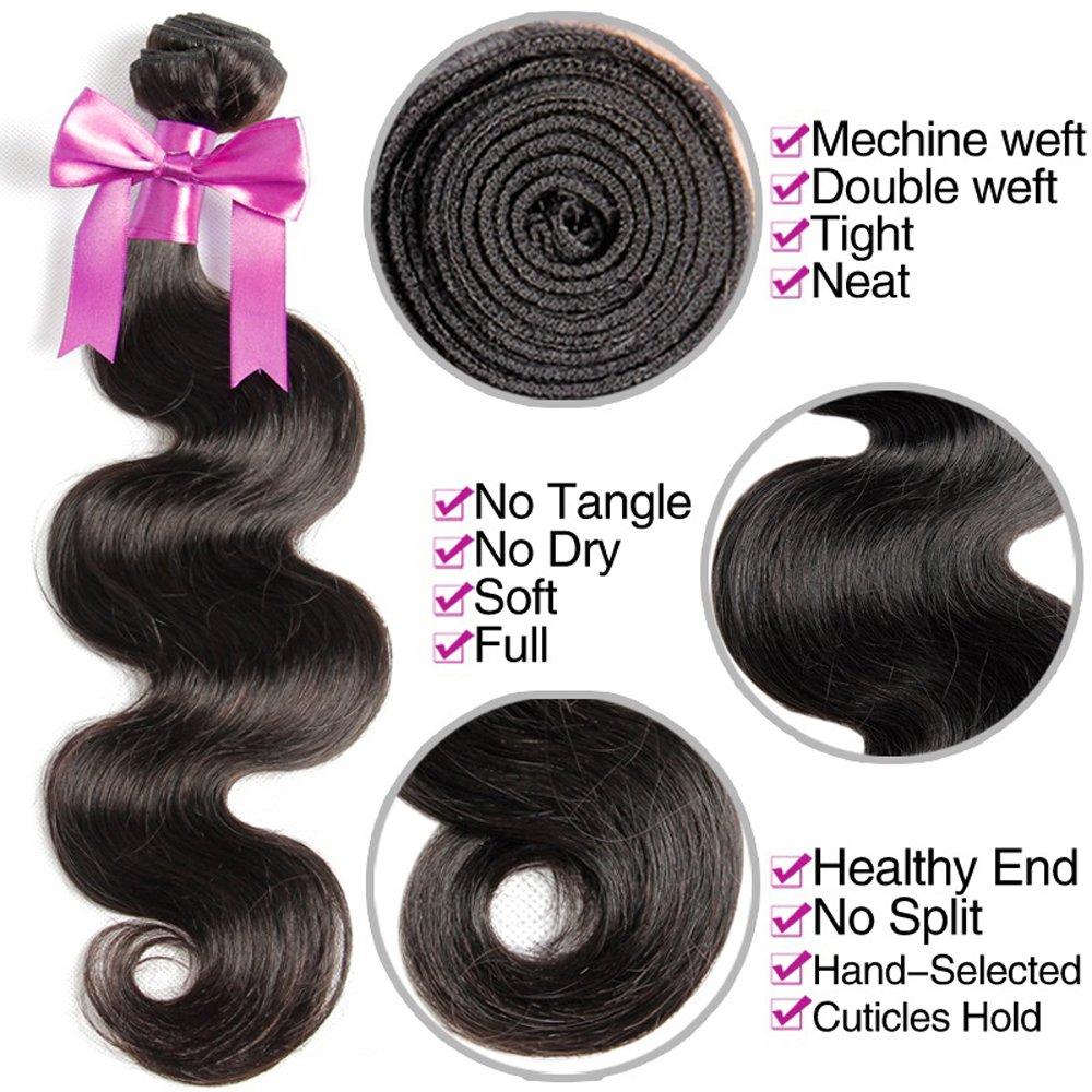 uSTAR 28-Inch Virgin Remy Peruvian Body Wave Hair Extensions - Unprocessed Peruvian Wavy Hair Weave Bundle, Natural Off Black Color