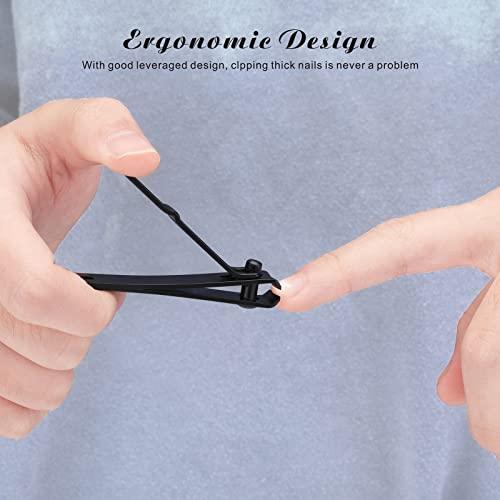 Tomata Tomata Nail Clippers Set for Thick Nails - Fingernail Clippers with File, Ultra Sharp Cutter for Ingrown Toenail Clippers (Black)