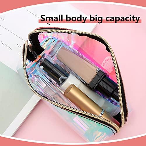 ANROLA ANROLA Holographic Makeup Bag Iridescent Cosmetic Pouch Clear Waterproof Portable Travel Cosmetic Pouch TPU Zippered Toiletry Organizer bag for Women (Medium)