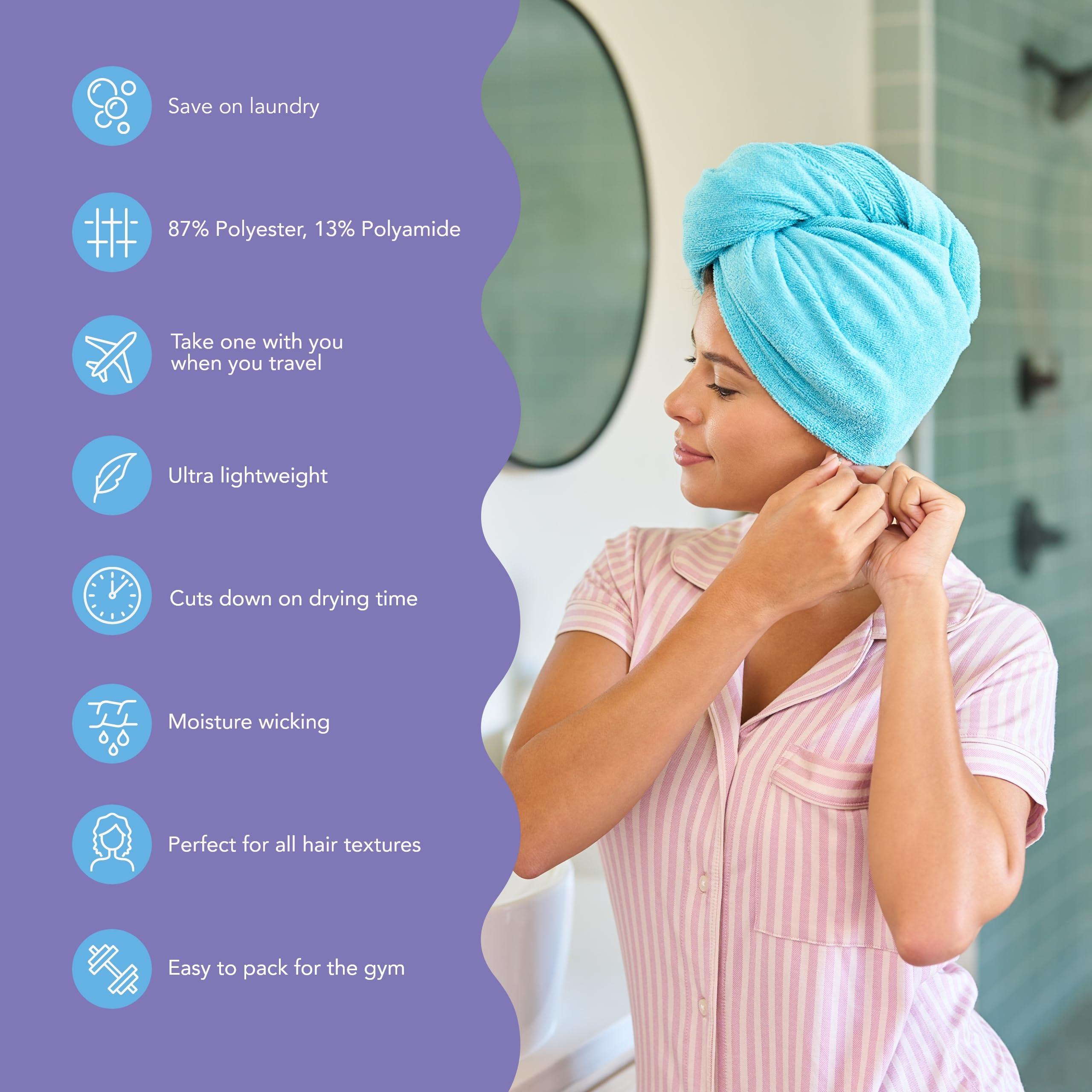 Turbie Twist Turbie Twist 2-Pack Microfiber Hair Towel for Beauty, Travel, Gifting - Wrap Turban for Straight, Wavy & Curly Hair - Premium Personal Care - Dark Aqua & Light Aqua