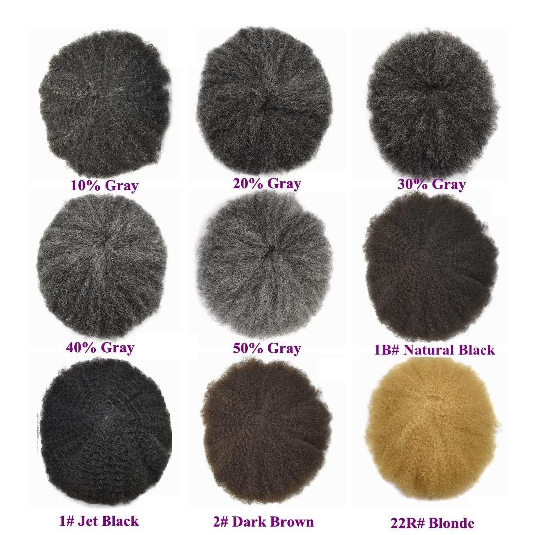 JUST HAIR Afro Hair Units for Black Mens Toupee Hairpieces African American Man Weave Units Curly Hair Repalcement System 4MM Afro Wavy, Jet Black #1