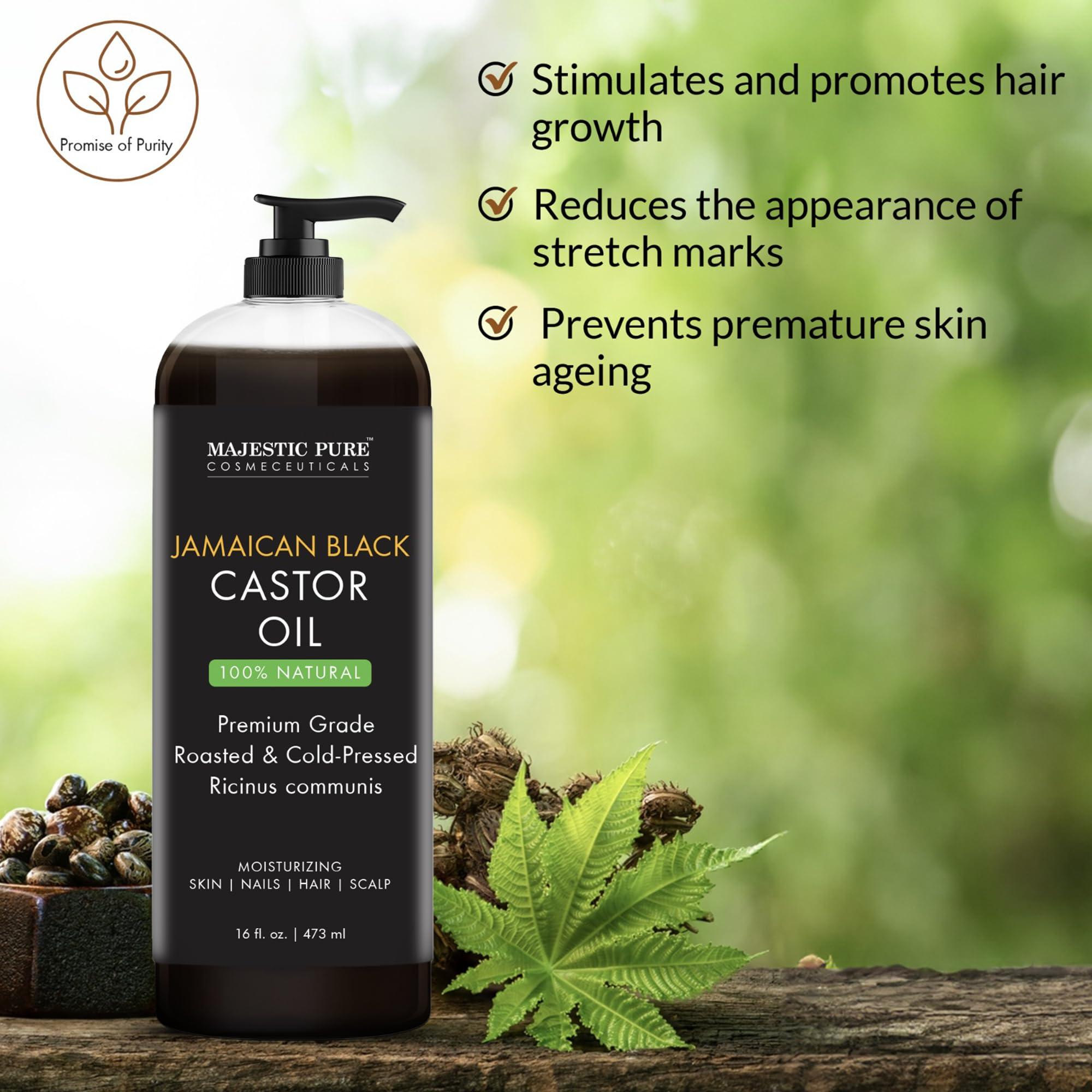 MAJESTIC PURE MAJESTIC PURE Pure Jamaican Black Castor Oil for Hair Care, Strengthening, Nourishing, and Volumizing Formula - Non GMO Verified, 16 Fl Oz