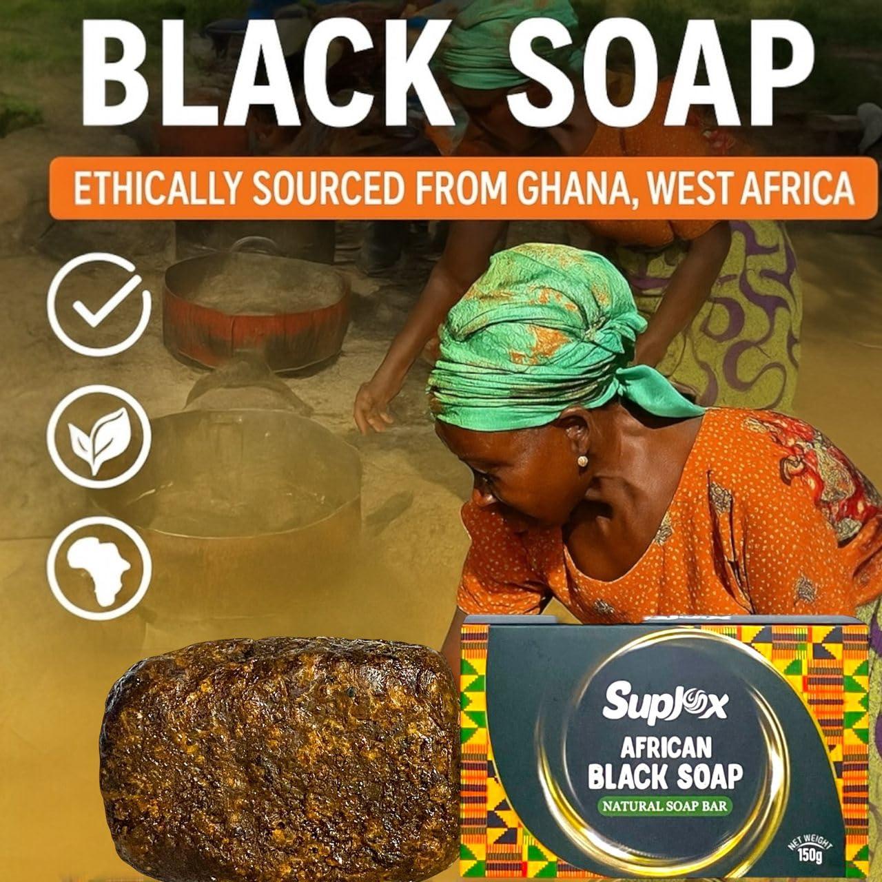 Suplox Raw African Black Soap Bar Black African Soap for oily Skin, Scars, Dark Spots | Perfect for Pimples, Blackhead, Face & Body Wash | Face and Body Wash Soap 1 Count.