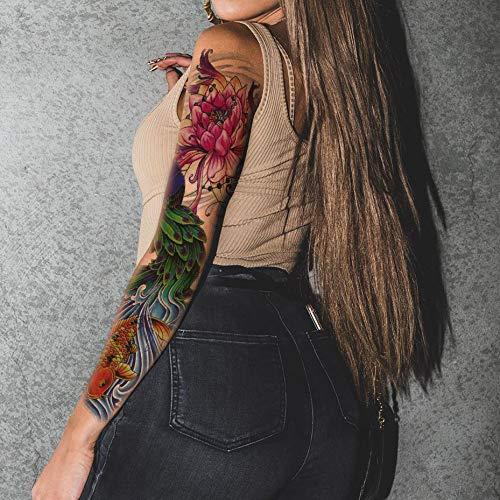 LEOARS Arm Sleeve Temporary Tattoos, Fake Peacock Half Arm Tattoos and Full Sleeves Tattoo Sticker for Women Men Makeup, 8-Sheet