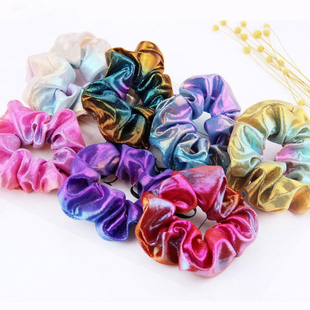 FRCOLOR Hair Scrunchies For Women 8Pcs Neon Scrunchies Shiny Scrunchies For Girls Big Scrunchies Elastic Hair Bands Hair Ties Ponytail Holder For Dance Party Club Hair Accessories