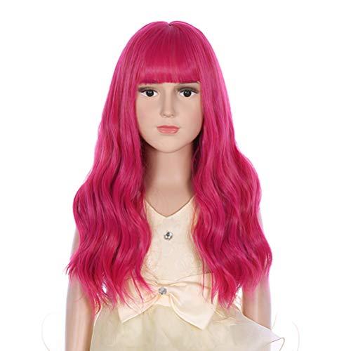 DUDUWIG DUDUWIG 20inch Long Curly Hot Pink Wig with Bangs Hallween Party Wigs for Kid Girs (Hot Pink)