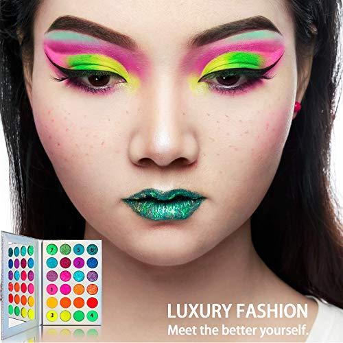 Afflano Afflano Neon Makeup Palette Eyeshadow, Glow in the Dark Neon Eyeshadow Palette Highly Pigmented, Neon Party UV Blacklight Eye Shadow Pallet, Red Orange Pink Pressed Glitter Eyes Makeup Palette