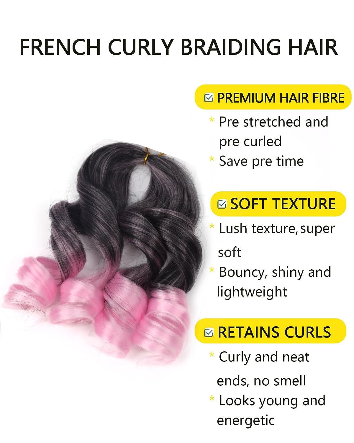 Aeagoo Pink French Curl Braiding Hair 10 inch 8 packs Curly Braiding Hair with Curly Ends Short French Curly Braiding hair for Women (10 Inch,TPink)