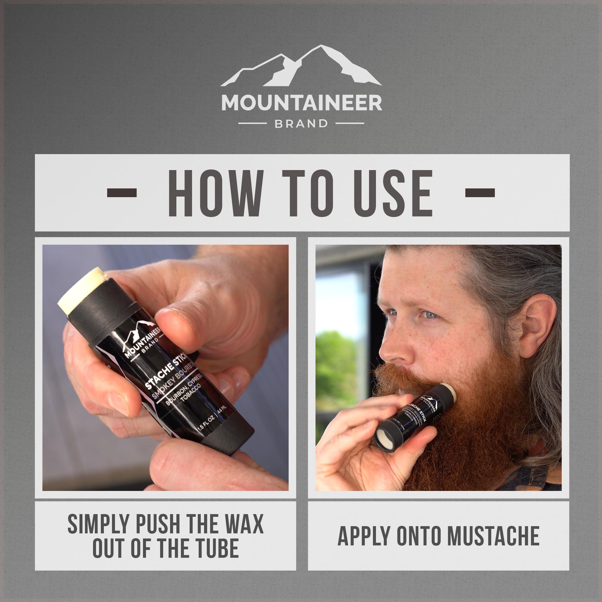 Mountaineer Brand, 100% Natural Always Mountaineer Brand Stache Stick | Mustache Wax for Men | 100% Natural Beeswax and Plant Based Oils | Grooming Beard Moustache Wax | Strong Hold | Smooth, Condition, Styling Balm | Timber 1.5oz