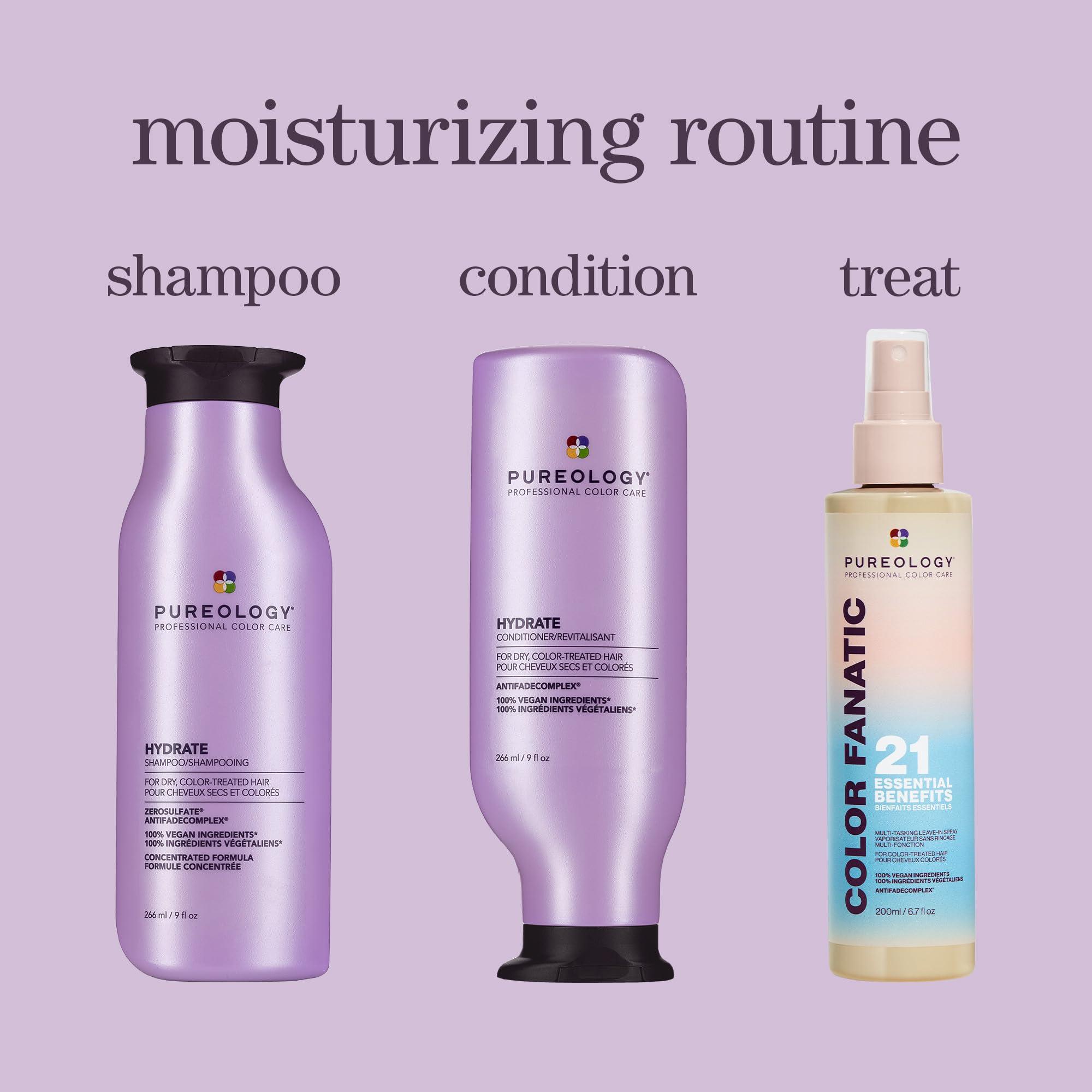 Pureology Pureology Hydrate Moisturizing Shampoo | Softens and Deeply Hydrates Dry Hair | For Medium to Thick Color Treated or Natural Hair | Sulfate Free Shampoo | Vegan