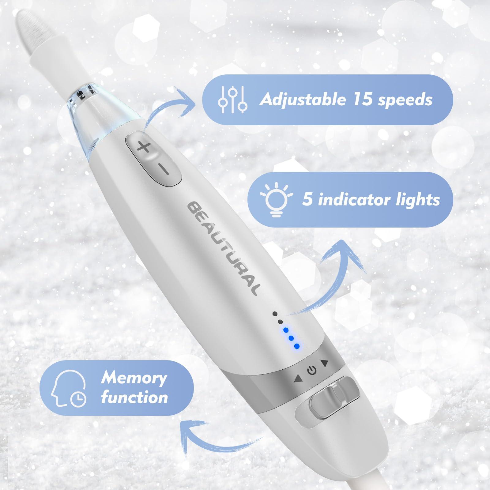 BEAUTURAL BEAUTURAL Professional Nail Drill Kit, Electric Nail File Set Machine with 10 Attachments & 20 Sanding Bands, Efile Manicure Pedicure Tools With Storage Case, LED light [Not Rechargeable and Cordless]