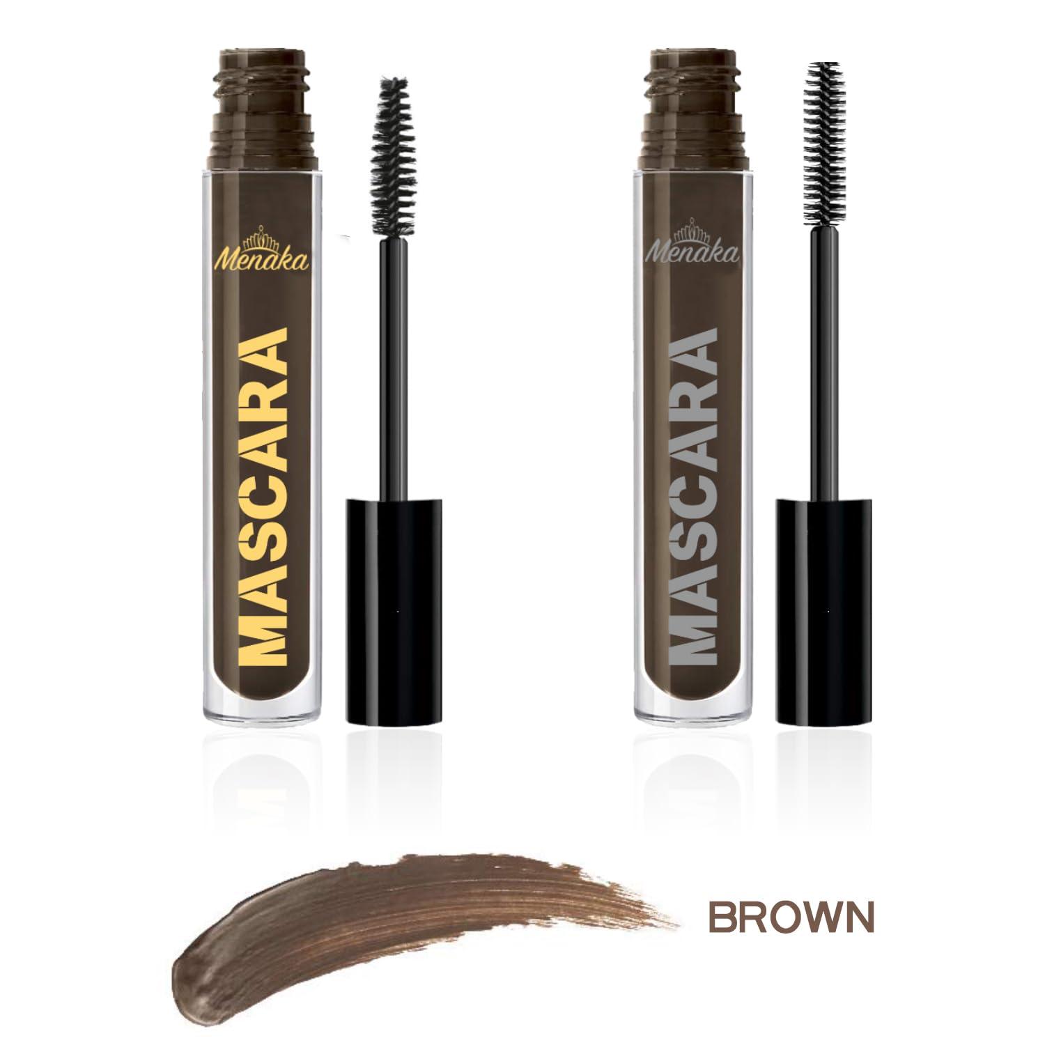 MENAKA MENAKA Brown Mascara, Voluptuous Volume, Intense Length, Feathery Soft Full Lashes, No Flaking, No Smudging, No Clumping, 2 Count