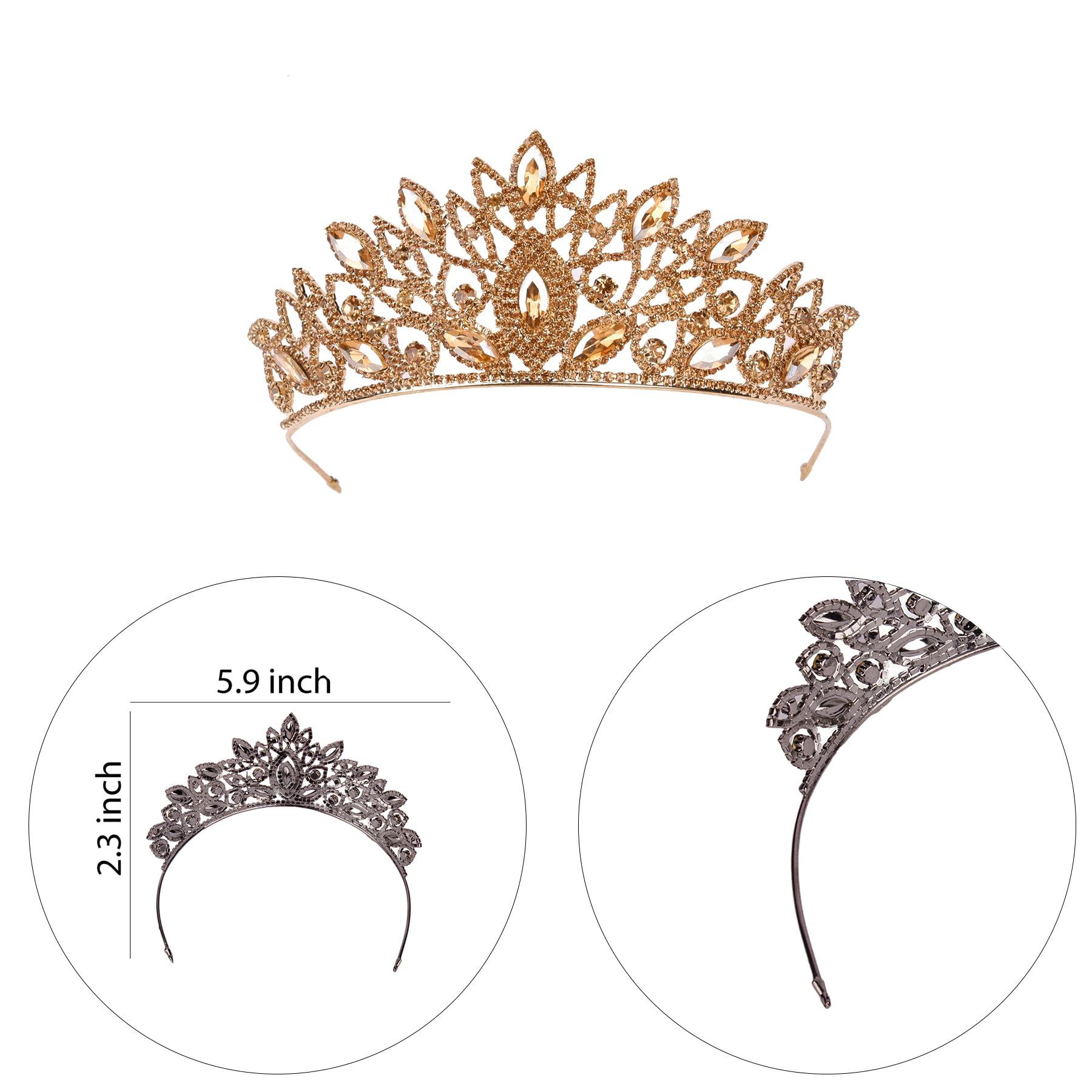 Limelia Wedding & Accessories LIMELIA Women\'s Tiara - Crown for Henna Wedding Party | Glitter Hair Accessories for Bridal Birthday Pageant Prom Halloween Cos-play Costume Christmas Party| Traditional Crystal - Honey