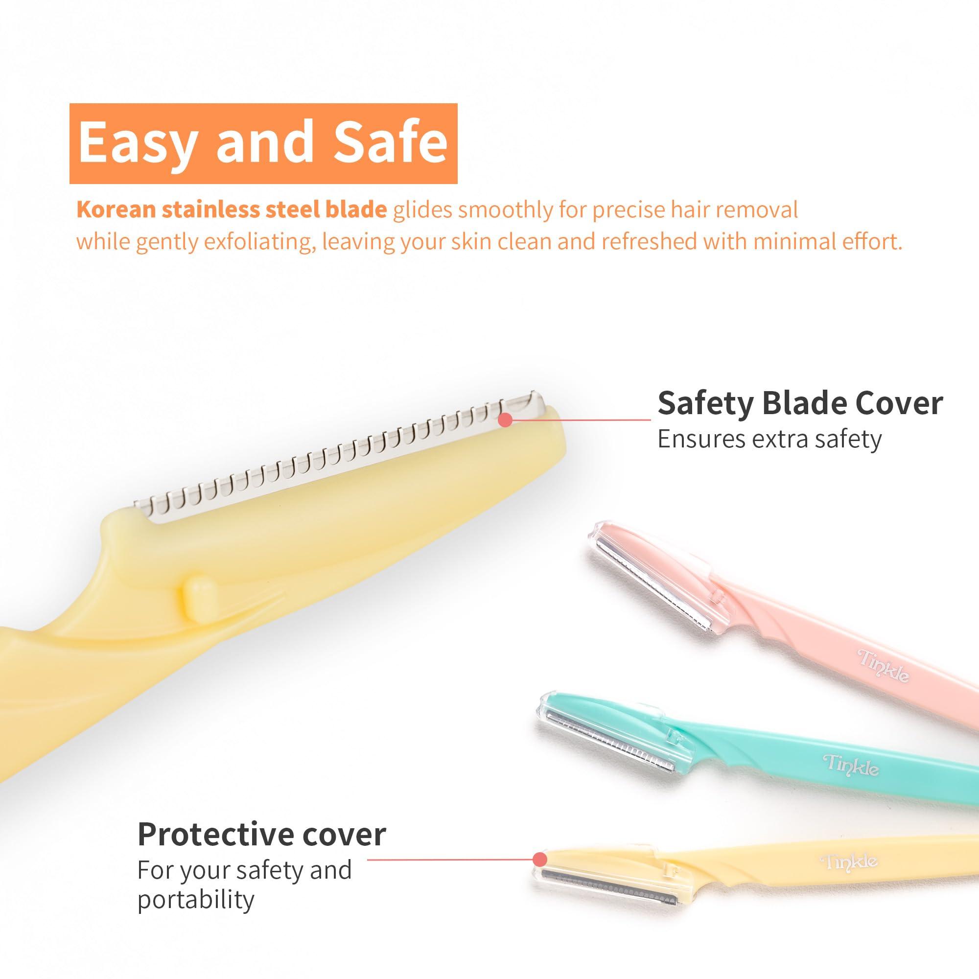 Tinkle Tinkle Dermaplaning Tool 6 razors | Dermaplane, Eyebrow Razor, Facial Razor, Face Razor Peach Fuzz Remover, Exfoliating Face With Stainless Steel Safety Cover for Sensitive Skin, Easter Gift