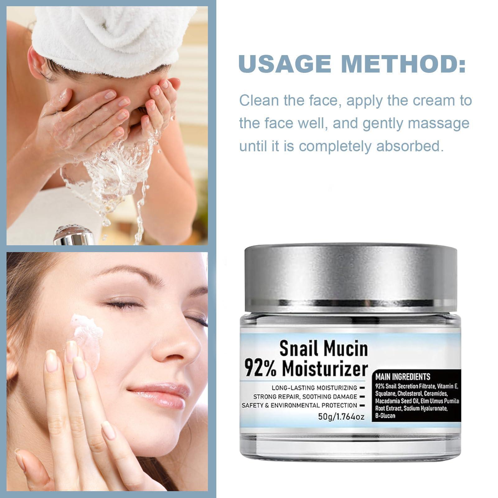 Fuxvao Crema de Baba de Caracol Original, Snail Mucin 92% Moisturizer Daily Face Gel Cream, Snail Mucin Serum, Crema De Caracol, Snail Secretion Filtrate Nourishing Cream,1.76oz (3)