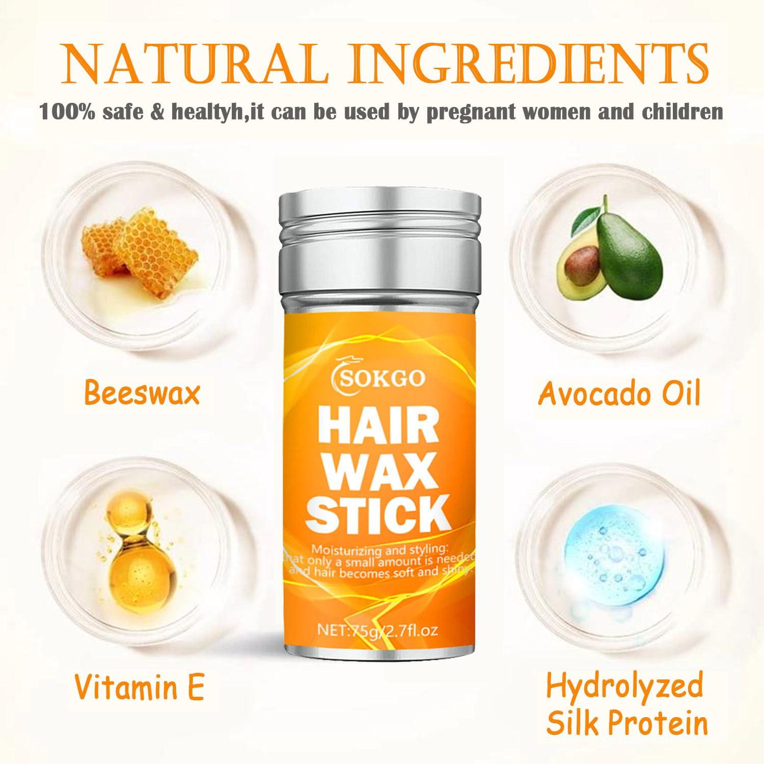 Loske Hair Wax Stick, Wax Stick for Hair Slick Stick, Long-Lasting Not Greasy Hair Styling Wax for Hair Edge Control Smooth Wigs Flyaways Edge Frizz Hair, Natural Matte Finish (2PCS)