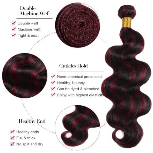 SUHKRPT 14 16 18 Inch P1B99J Bundles Highlight Body Wave Human Hiae Bundles Two Tone Black Mixed With 99J Burgundy Bundles Wine Red Body Wave Bundles Hair Extensions